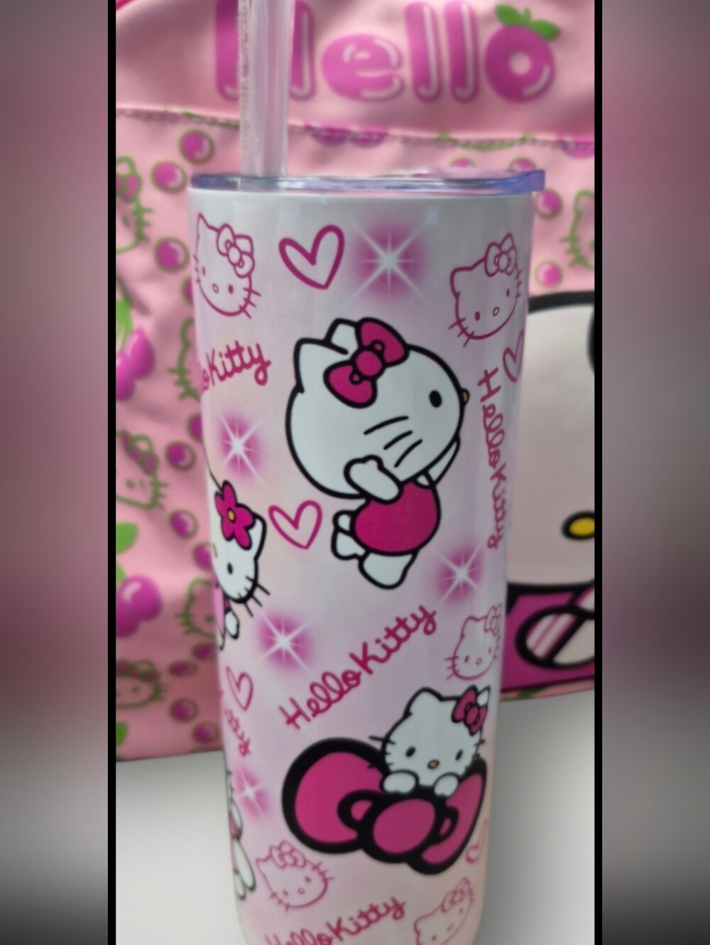Hello Kitty Pink Y2K Airbrush-Style 20 oz. Stainless Steel Skinny Vacuum Tumbler